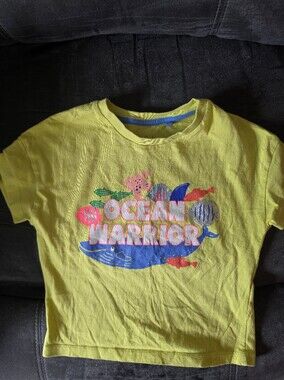 Mini Boden Yellow 'Ocean Warrior' Graphic Tee with Multicolor Print Size 4/5